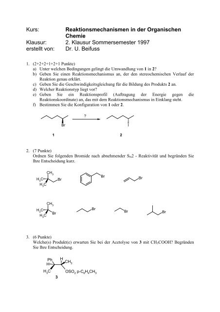 2. Klausur Sommersemester 1997 erstellt von: Dr. U. Beifuss