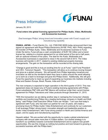 Funai enters into global licensing agreement for Philips Audio ...