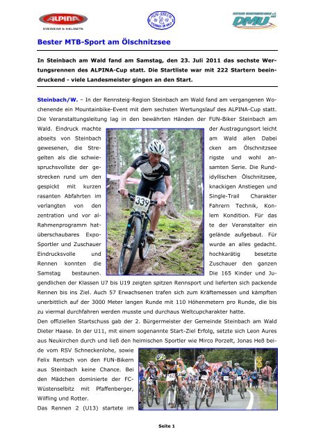 Bester MTB-Sport am Ölschnitzsee - Funbiker Steinbach am Wald