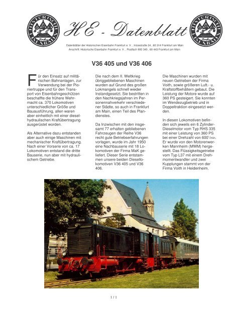 Datenblatt - Historische Eisenbahn Frankfurt