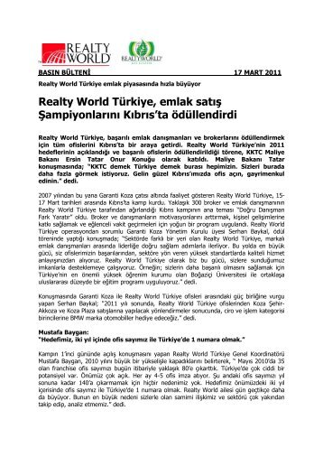 Realty World Türkiye, emlak satış Şampiyonlarını ... - Garanti Koza