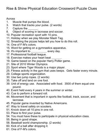 Rise & Shine Physical Education Crossword Puzzle Clues