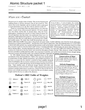 Atomic Structure packet 1 page1