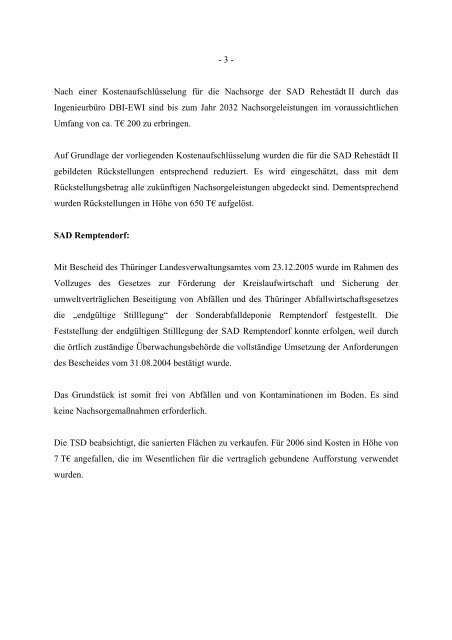 Thüringer Sonderabfalldeponie GmbH Erfurt - Freistaat Thüringen