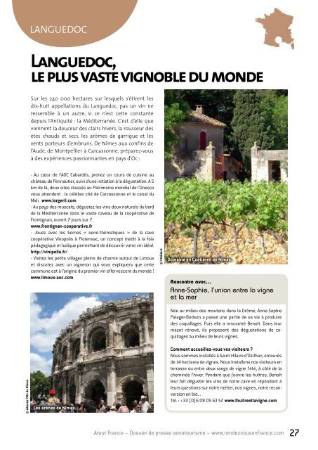 D o s s i e r d e p r e s s e 2012 Les destinations France des vins