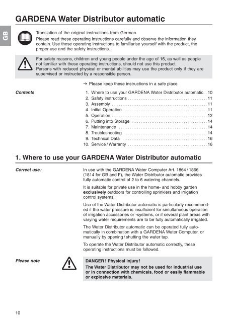 OM, Gardena, Water Distributor automatic, Art 01197-20, 2012-01