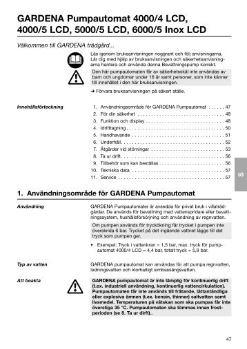 OM, Gardena, Pumpautomat 4000/4 LCD, Art 01763, Art 01765, Art ...