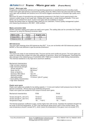 Framo - Worm gear sets (Framo-Norm) - Framo Morat