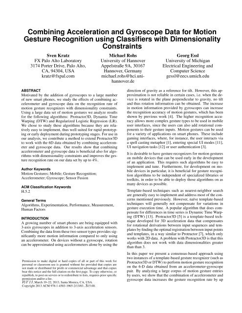 Combining Acceleration and Gyroscope Data for Motion ... - FXPAL