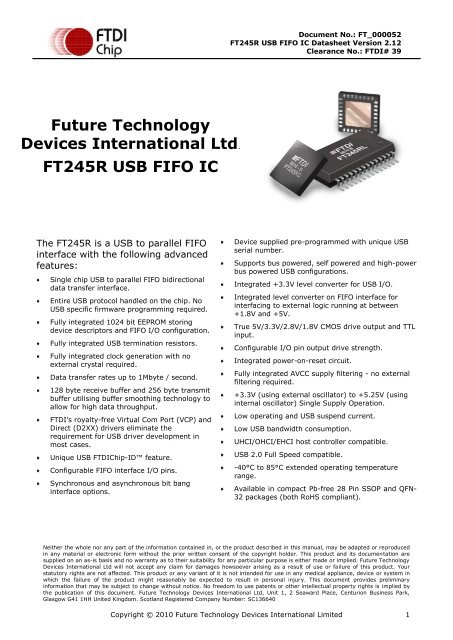 FT245R Datasheet - FTDI