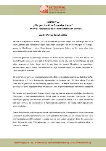 Handout Die geschmaehte Form der Liebe DI Werner Berschneider