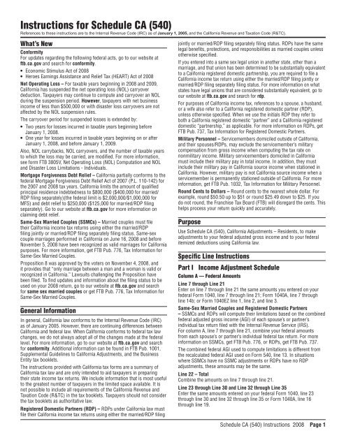 Instructions for Schedule CA (540) - California Franchise Tax Board