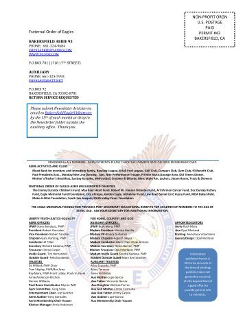 Bakersfield #93 May Newsletter - Fraternal Order of Eagles
