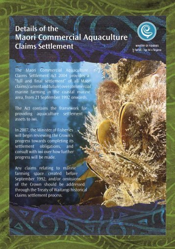 Details of the Maori Commercial Aquaculture Claims Settlement