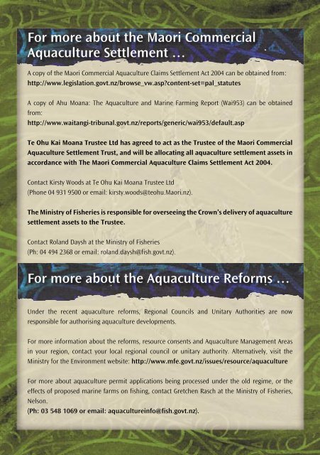 Details of the Maori Commercial Aquaculture Claims Settlement