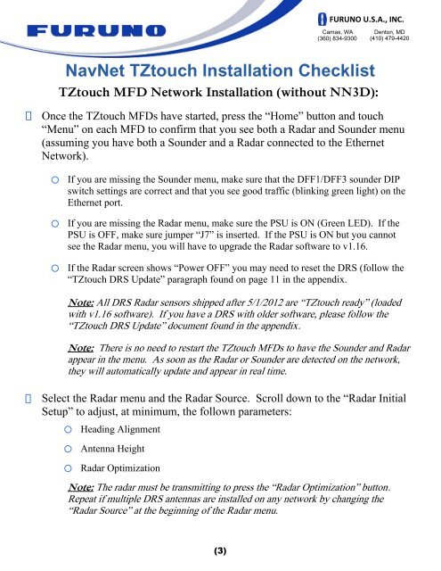 NavNet TZtouch Installation Checklist - Furuno USA