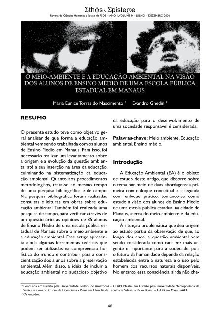 Revista Ethos & Episteme IV - Faculdade Salesiana Dom Bosco