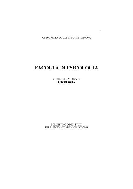 Facoltà di Psicologia - Università degli Studi di  Padova