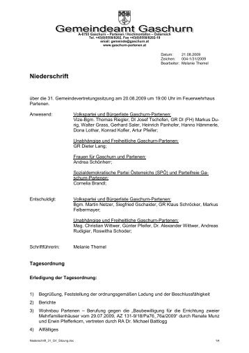 31. Niederschrift GV-Sitzung (35 KB) - .PDF - Gemeinde Gaschurn