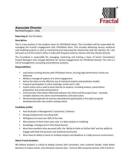 Associate Director- Mumbai-Gurgaon - Fractal Analytics