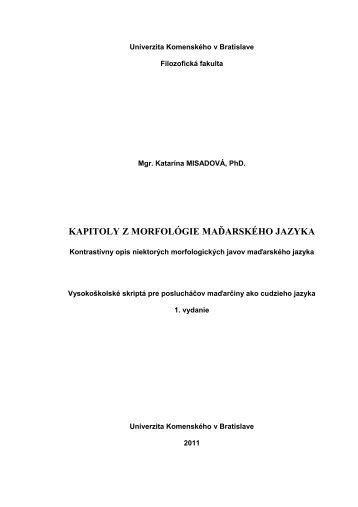 kapitoly z morfológie maďarského jazyka - Filozofická fakulta UK ...