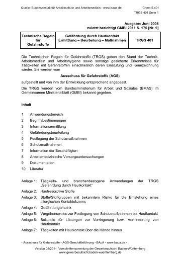 TRGS 401 - Gewerbeaufsicht - Baden-Württemberg