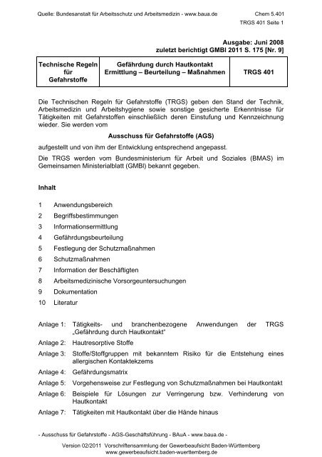 TRGS 401 - Gewerbeaufsicht - Baden-Württemberg