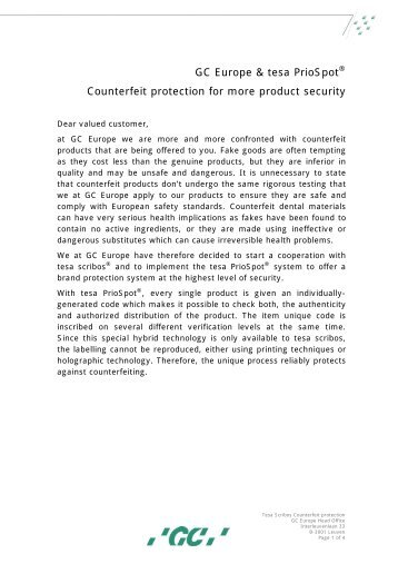 GC Europe & tesa PrioSpot® Counterfeit protection for more product ...