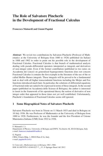 The Role of Salvatore Pincherle in the Development of Fractional ...