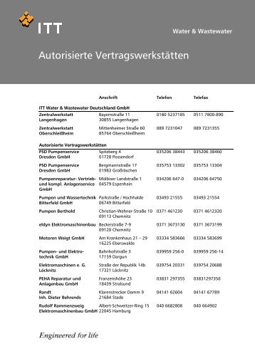 Autorisierte Vertragswerkstätten - Xylem Water Solutions ...