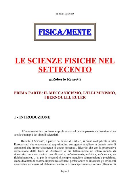 le scienze fisiche nel settecento - fisica/mente