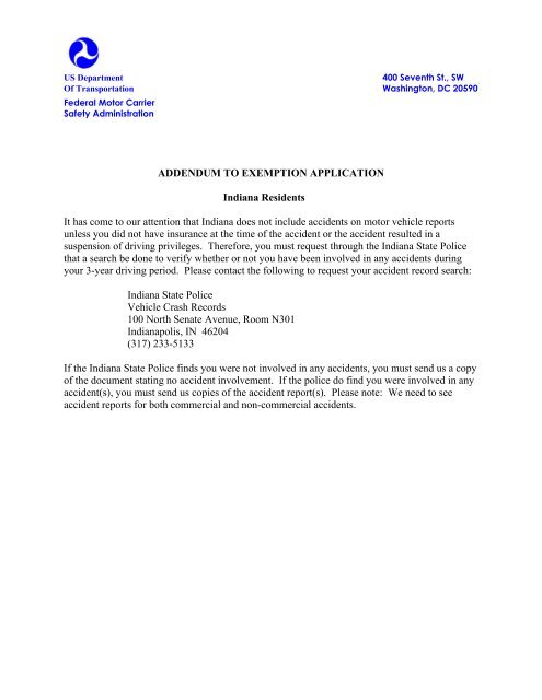 addendum to exemption application - Federal Motor Carrier Safety 