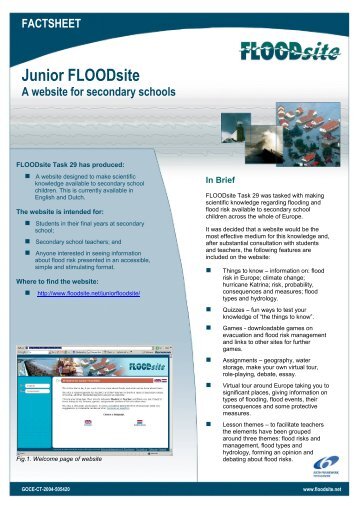 Fact Sheet - Junior FLOODsite, A website for secondary schools