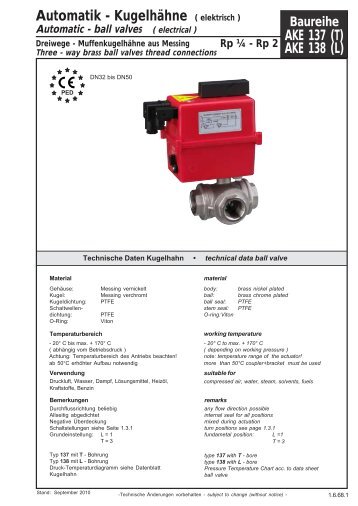 Datenblatt Automatik Kugelhahn AKE 137 / AKE 138 - G. Bee GmbH