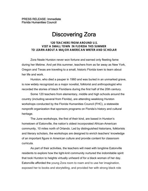 DISCOVERING ZORA - Florida Humanities Council