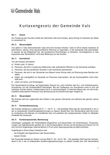 Kurtaxengesetz der Gemeinde Vals