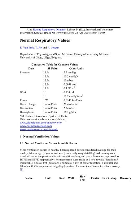 Normal Respiratory Values