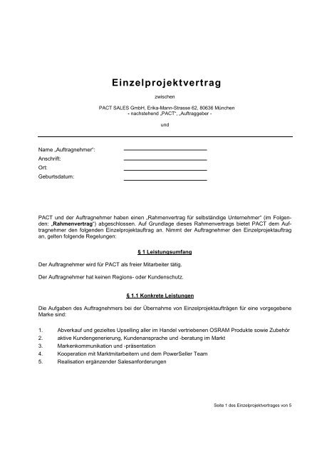 Einzelprojektvertrag