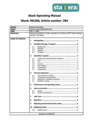 Stack Operating Manual Stack: Mk200, Article ... - Fuel Cell Markets