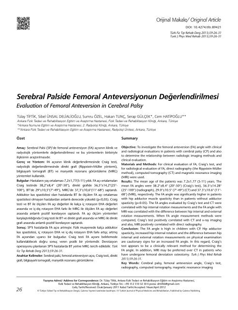 Serebral Palside Femoral Anteversiyonun ... - FTR Dergisi