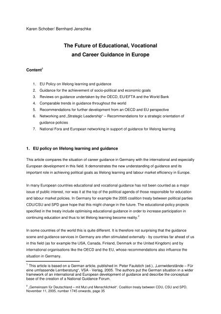 The Future of Educational, Vocational and Career Guidance in Europe