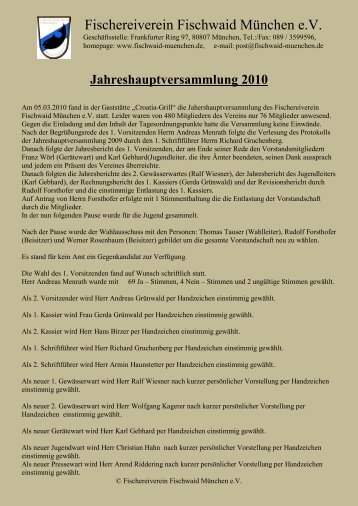 Jahreshauptversammlung 2010 - Fischwaid München