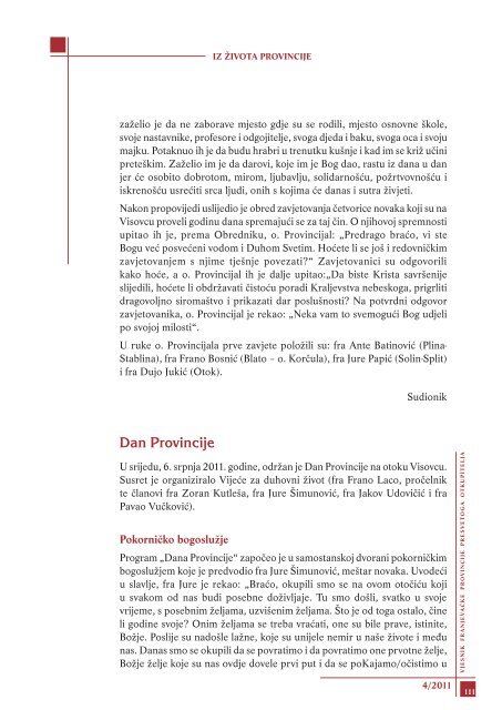 Vjesnik Provincije 4/2011. - Franjevačka provincija Presvetog ...