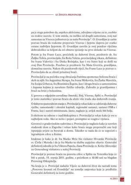 Vjesnik Provincije 4/2011. - Franjevačka provincija Presvetog ...