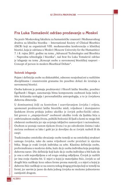 Vjesnik Provincije 4/2011. - Franjevačka provincija Presvetog ...