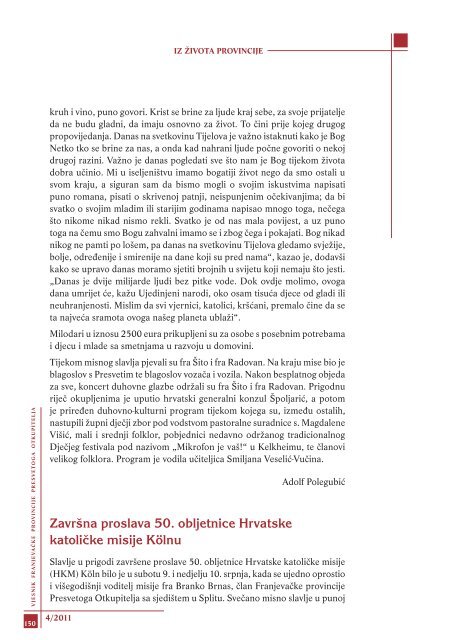 Vjesnik Provincije 4/2011. - Franjevačka provincija Presvetog ...