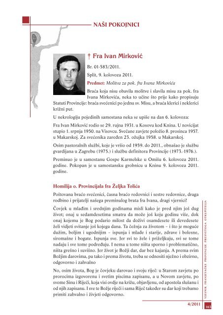 Vjesnik Provincije 4/2011. - Franjevačka provincija Presvetog ...