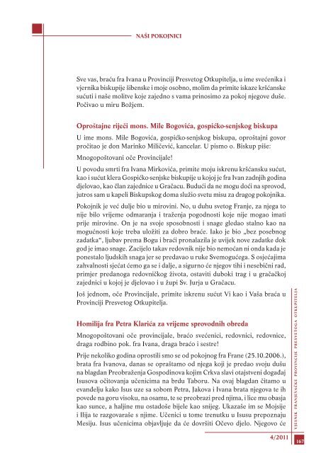 Vjesnik Provincije 4/2011. - Franjevačka provincija Presvetog ...