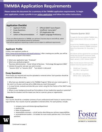 TMMBA Application Requirements - University of Washington Foster ...