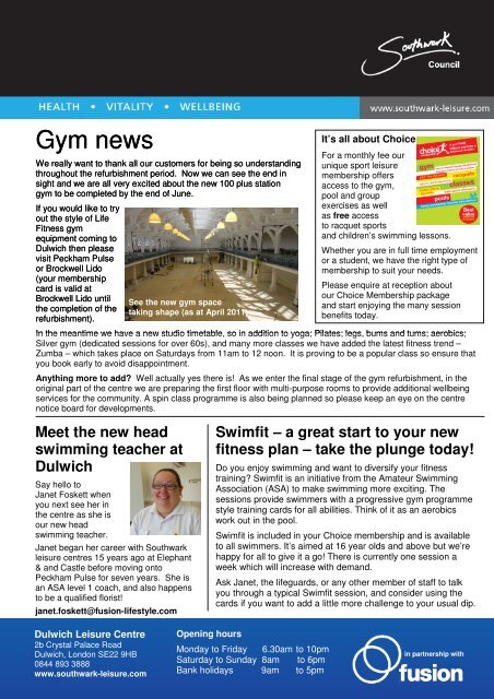 Dulwich Leisure Centre news - Fusion Lifestyle